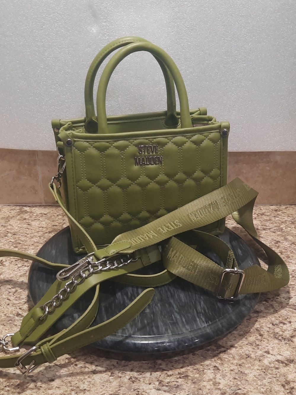 Steve Madden Olive Quilted Mini Tote with Strap